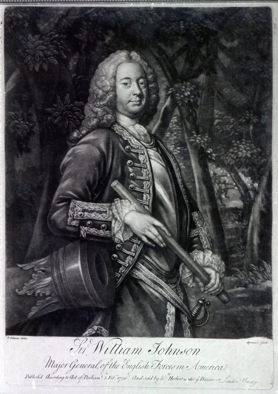 सर विलियम जॉनसन, चार्ल्स स्पूनर द्वारा उकेरा गया, 1756 (मेजोटोटिन) द्वारा टी। एडम्स