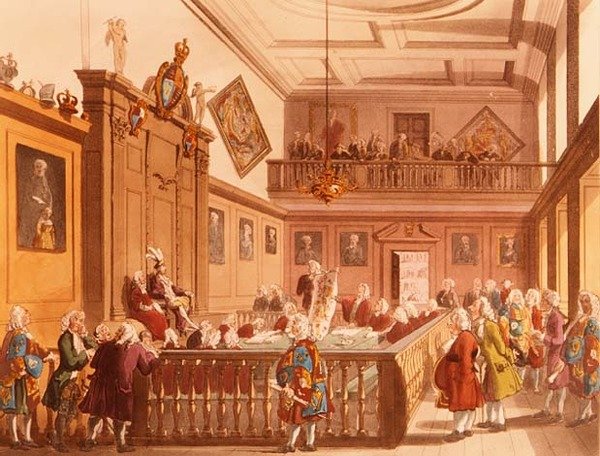 लंदन के एकरमन्स माइक्रोकॉम से आर्म्स कॉलेज में अर्ल मार्शल कोर्ट में सत्र में चीवलरी की कोर्ट, 1809 द्वारा टी। और पुगिन रोवलैंडन