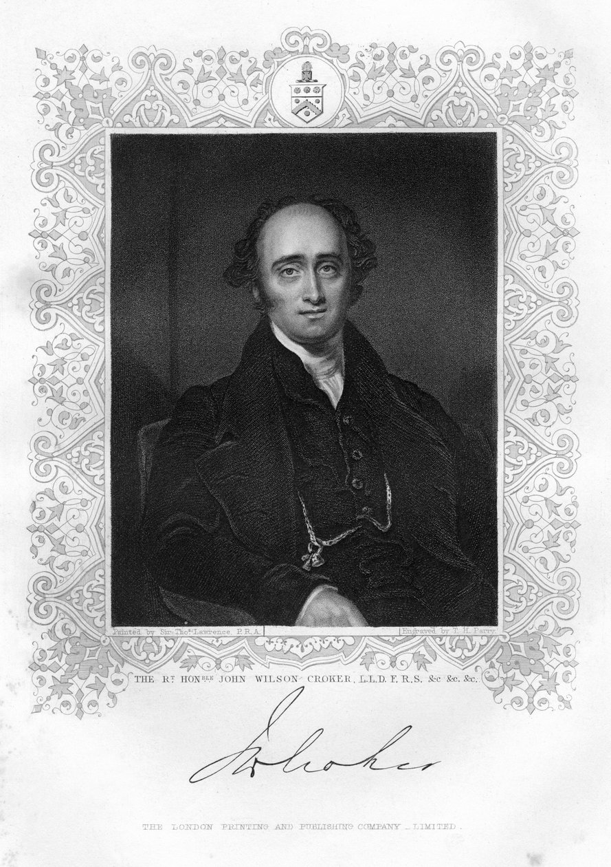 जॉन विल्सन क्रोकर 1780-1857, आयरिश राजनेता और लेखक, 19 वीं शताब्दी। द्वारा TH पैरी