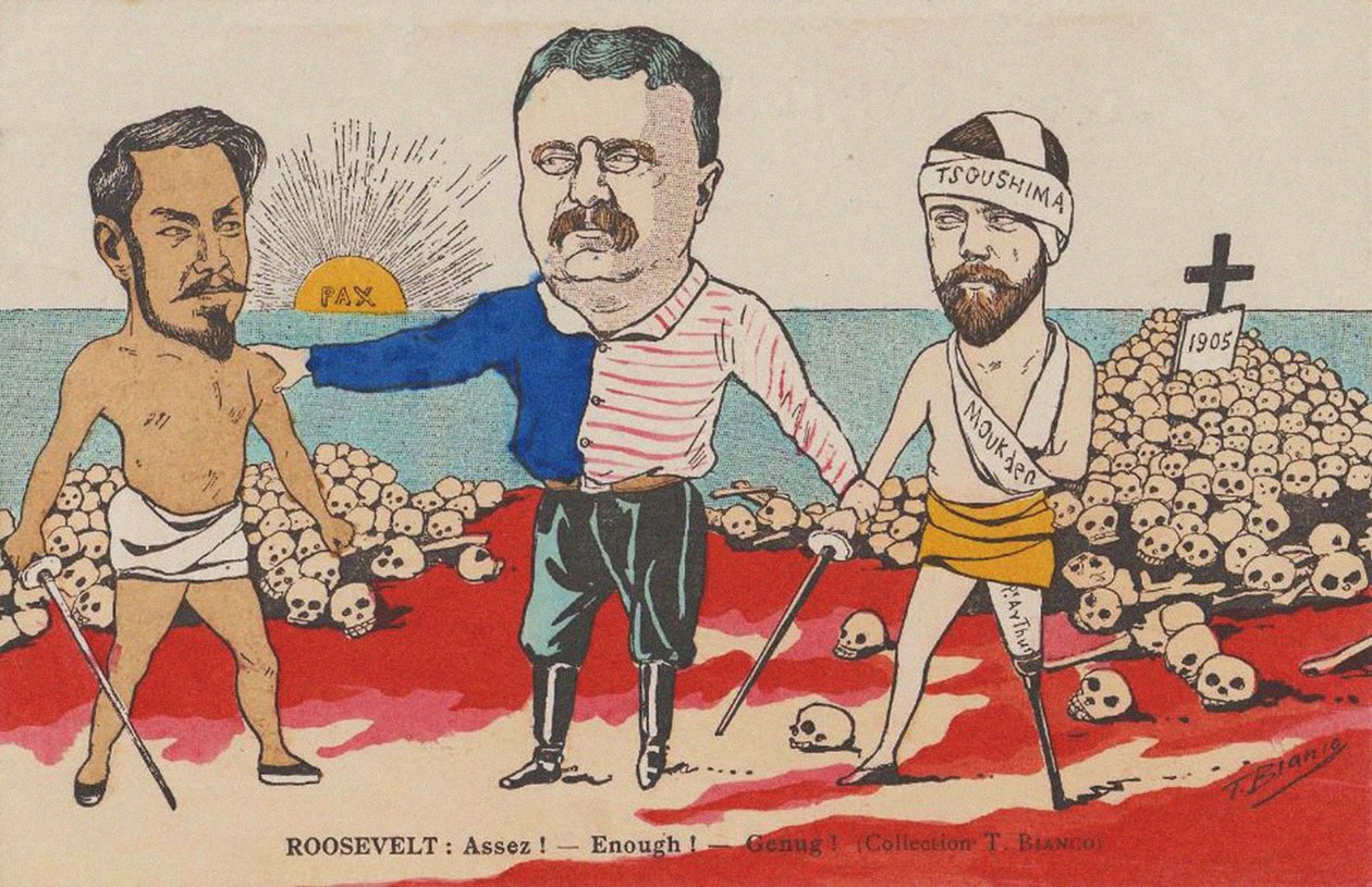 रूजवेल्ट: एसेज़! - पर्याप्त! - गेनुग! पोर्ट्समाउथ की संधि, 1905 पर एक कैरिकेचर। द्वारा टी। बियांको
