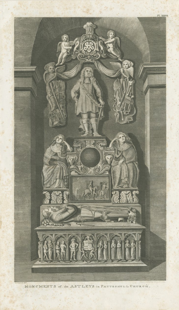 इंटीरियर ऑफ़ पटशूल चर्च - एस्टले की कब्रें: उत्कीर्णन, [c 1799] (प्रिंट) द्वारा टी कार्टर