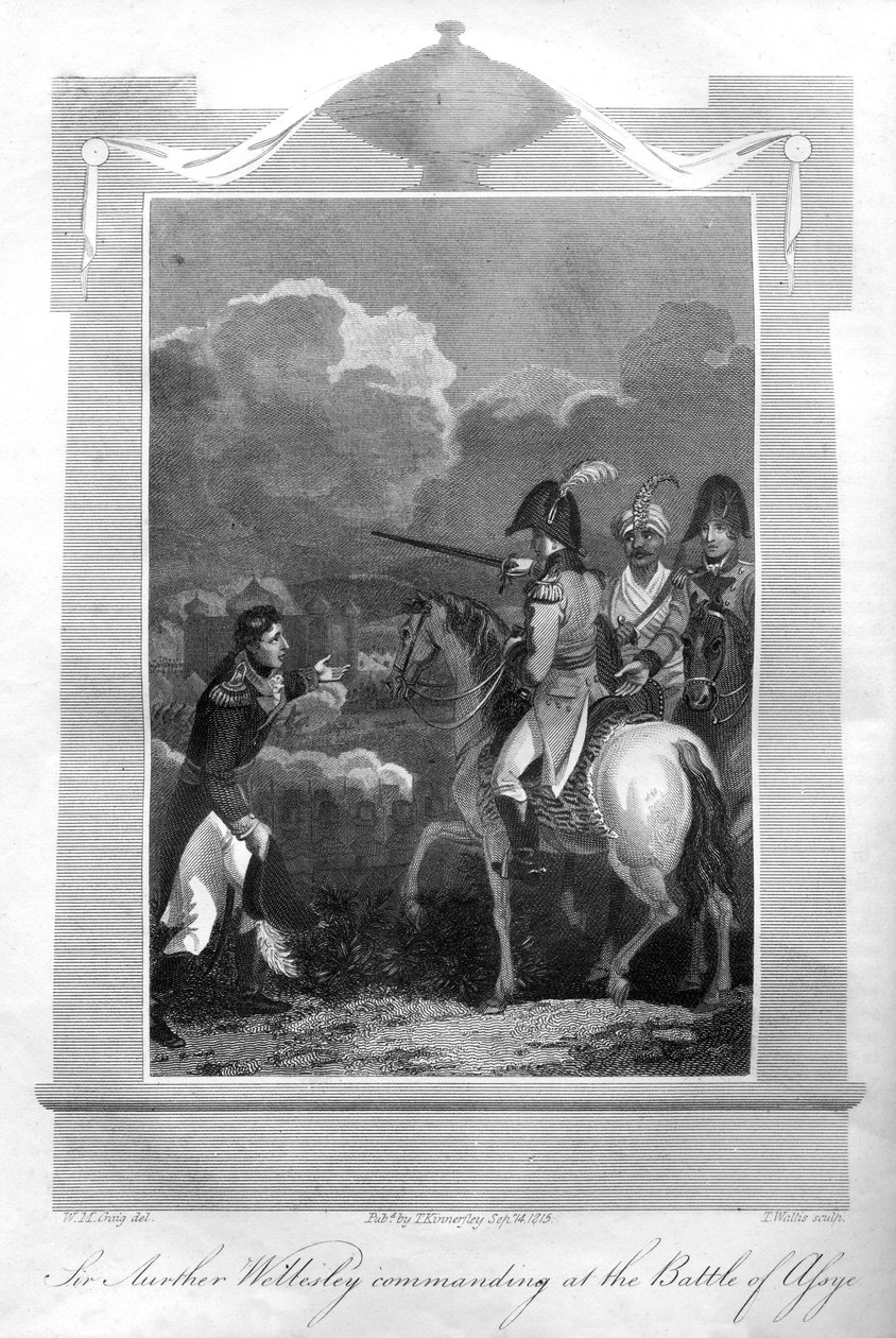 ड्यूक ऑफ वेलिंगटन, 1816 के असै की लड़ाई में कमांडिंग। द्वारा टी। वालिस