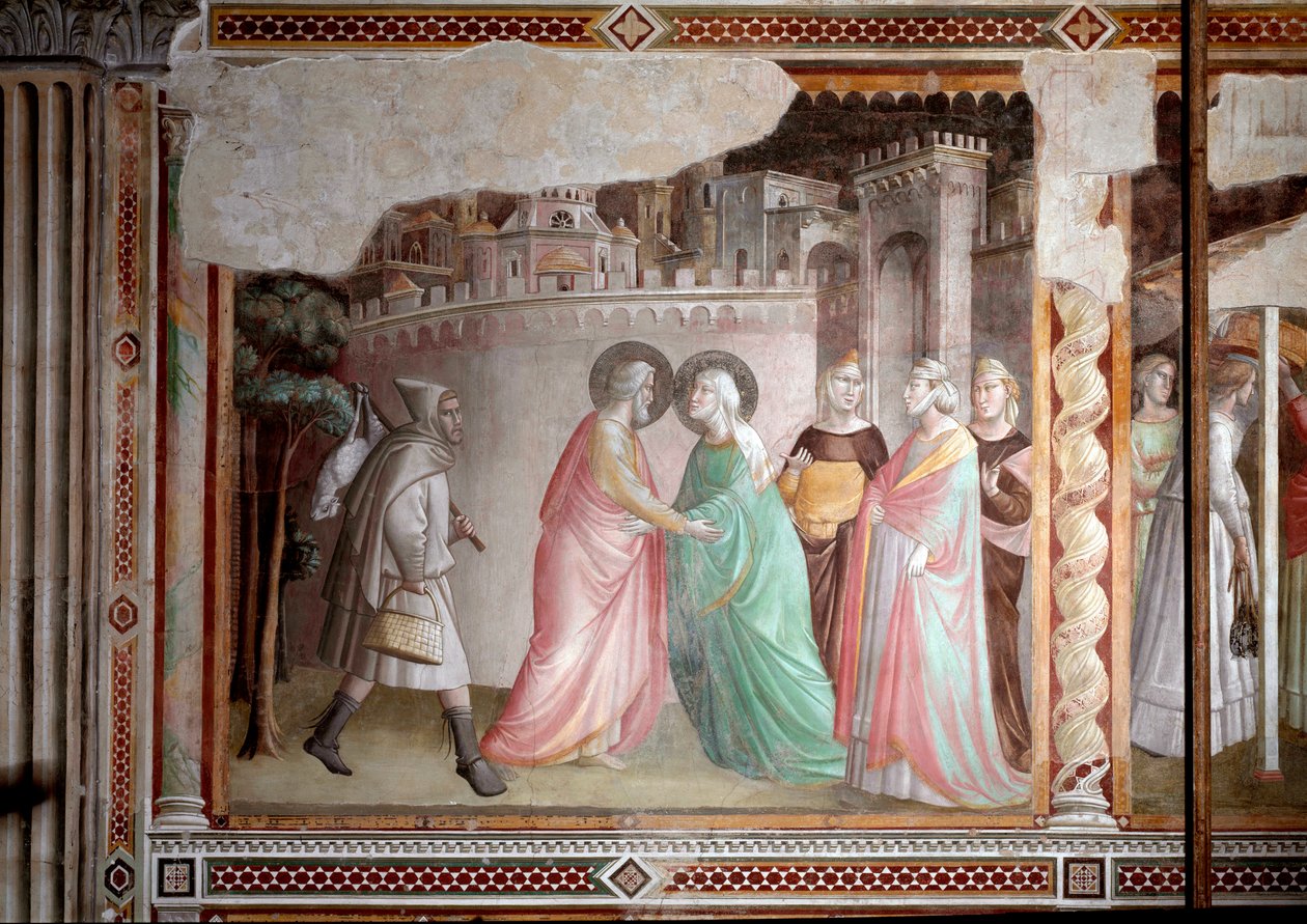 वर्जिन का जीवन: गोल्डन गेट पर जोआचिम और ऐनी की मुलाकात (फ्रेस्को, c.1327) द्वारा तद्देव गड्डी