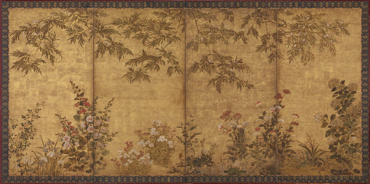 छुई मुई का पेड़, खसखस और अन्य गर्मियों के फूल, ईदो अवधि, 1630-1670। द्वारा तवरया सोसेट्सु