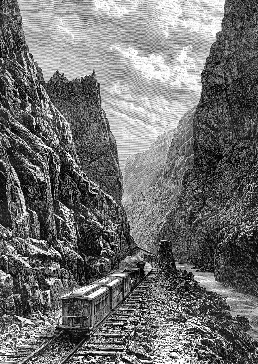 रॉकी पर्वत, संयुक्त राज्य अमेरिका से होकर गुजरने वाली एक ट्रेन, 19 वीं शताब्दी। द्वारा टेलर