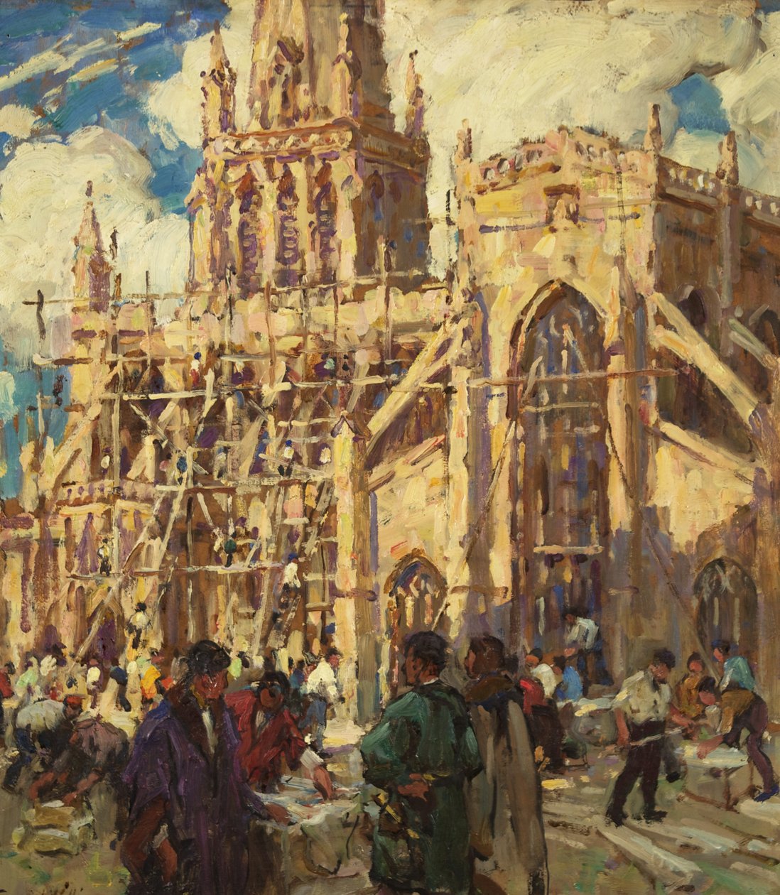 सेंट मैरी रेडक्लिफ का पुनर्निर्माण, c.1920 (कार्डबोर्ड पर तेल) द्वारा टेरीक विलियम्स