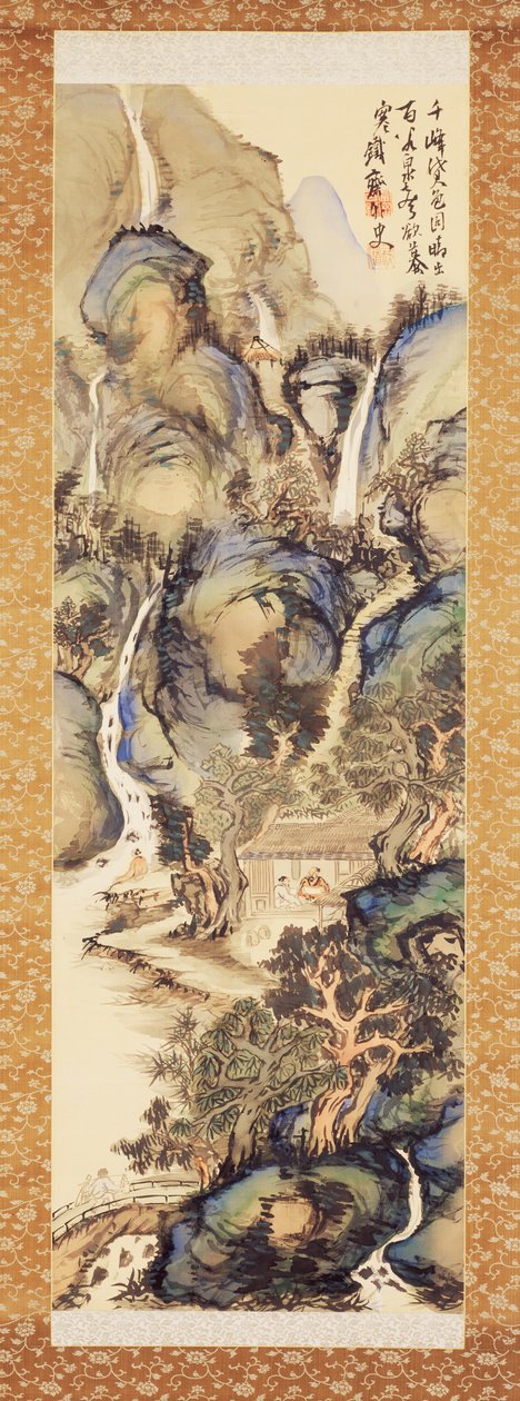 लैंडस्केप इन ब्लू एंड ग्रीन, 1910 की शुरुआत में (हैंगिंग स्क्रॉल: सिल्क पर स्याही और रंग) द्वारा टेस्साई तोमीओका