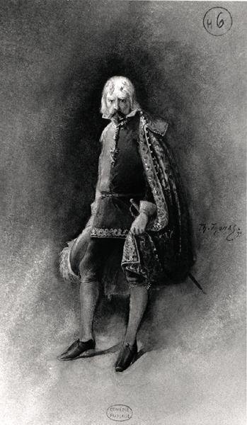 विक्टर ह्यूगो (1802-85) द्वारा 'रुय ब्लास' (1838) के लिए कॉस्टयूम, 1879 में कॉमेडी फ्रैंकेइस में पुनरुद्धार (कागज पर पानी के रंग) (बी / डब्ल्यू फोटो) द्वारा गु। थॉमस