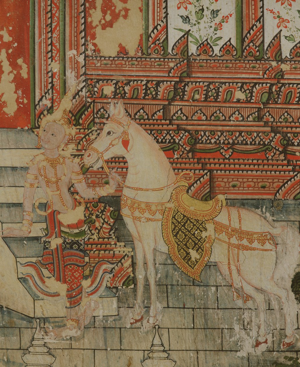 बुद्ध का जीवन, एक घोड़े को धारण करने वाले एक अलौकिक का विस्तार, वाट सुवनाराम, थोंबुरी, 1831 द्वारा थाई स्कूल
