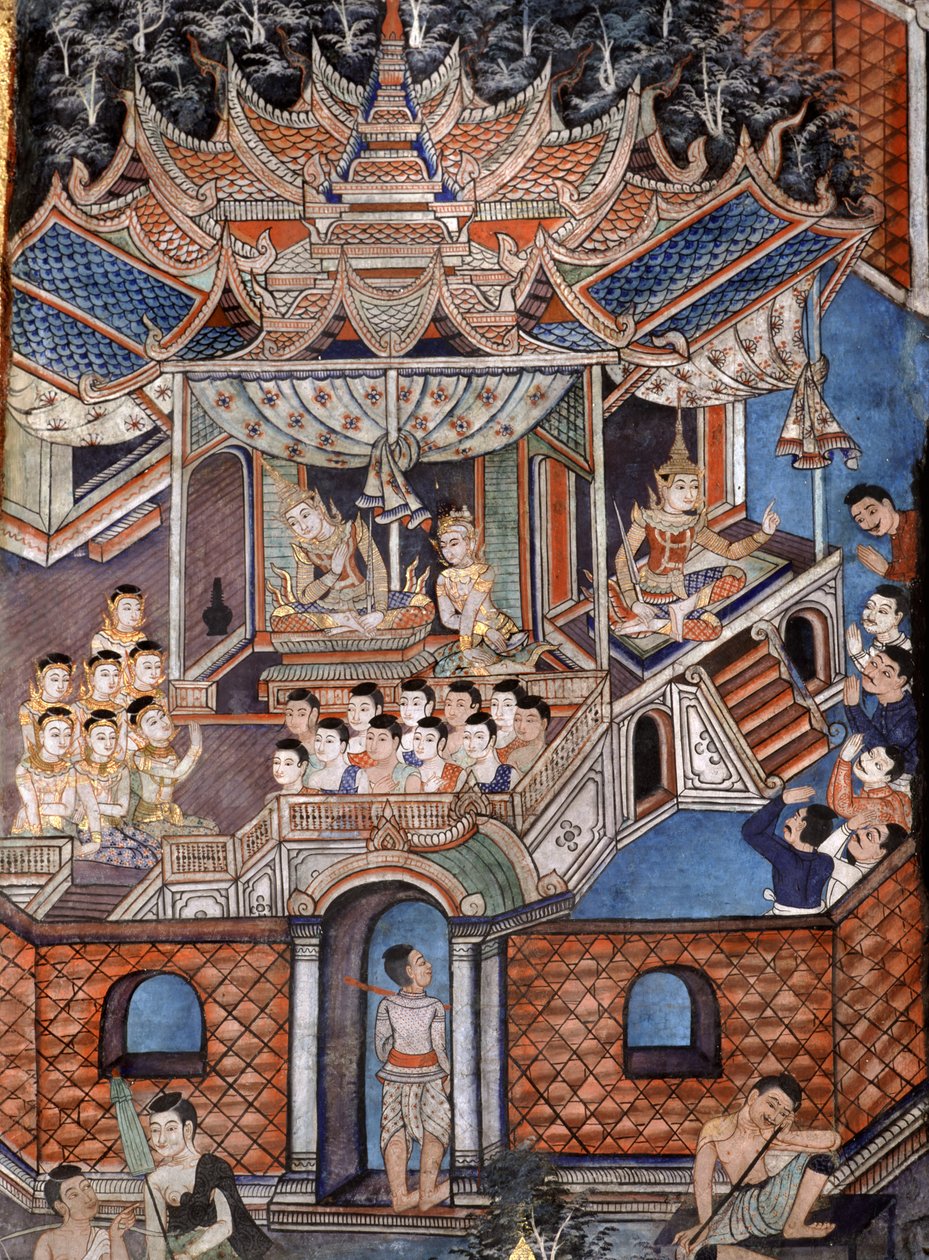 सांग थोंग टेल्स (भित्ति चित्र) को चित्रित करते हुए विहारन लईकम के भित्ति चित्र द्वारा थाई स्कूल