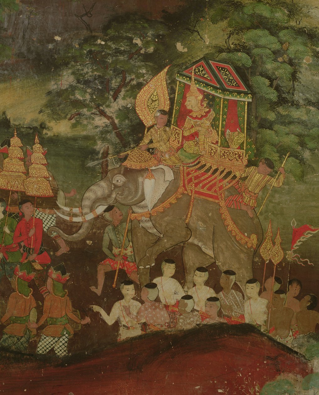 हाथी पर राजा संजय, वाट सुवनाराम, धोंबुरी, 1831 द्वारा थाई स्कूल