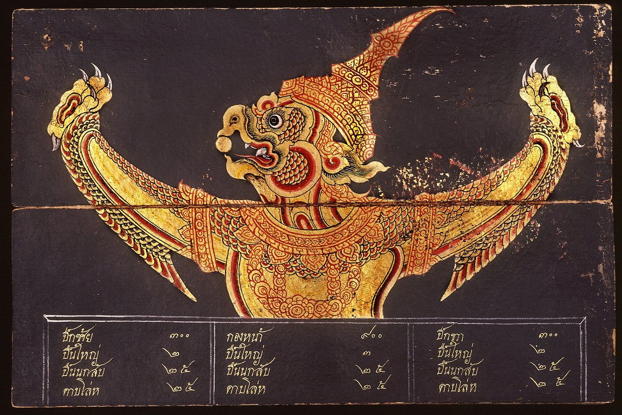 गरुड़ की छवि को चित्रित करने वाली थाई सैन्य कला पर पांडुलिपि का पत्ता, 1815 (कागज पर wc) द्वारा थाई स्कूल