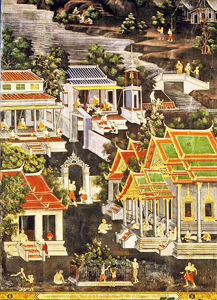 भिक्षुओं का जीवन, विरहरन सासादा, वाट बोवोनिवेट विहार, बैंकॉक (फ्रेस्को) द्वारा थाई स्कूल
