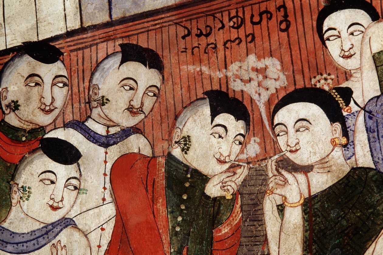 प्रेमी धूम्रपान, वाट फुमिन पर एक भित्ति से विस्तार द्वारा थाई स्कूल