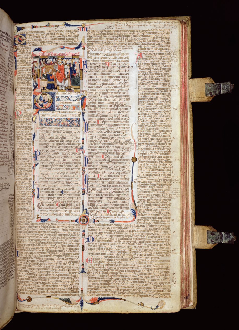 Ms McClean 136 f.188r एक पुजारी वर और वधू को आशीर्वाद देने के लिए, ग्रेगरी IX, दक्षिणी फ्रांस या इंग्लैंड के Decretals से, c.1300 (चर्मपत्र पर सोने की पत्ती और स्वभाव) द्वारा जोनाथन अलेक्जेंडर मास्टर