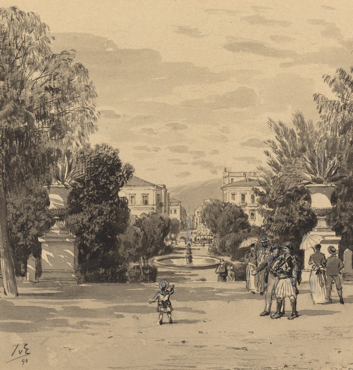 1890 के हेर्मेसस्ट्रीट के पुराने रॉयल पैलेस से देखें। द्वारा कॉर्नर क्रशर से थिमिस्टोकल्स