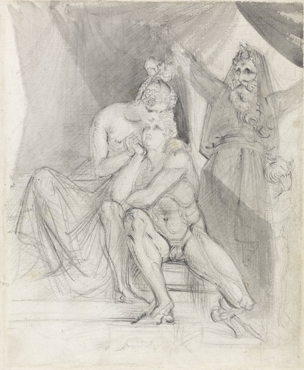 प्रोस्पेरो वॉचिंग फर्डिनेंड और मिरांडा, c.1840 (कागज पर ग्रेफाइट और वॉश) द्वारा थियोडोर एम। वॉन होल्स्ट