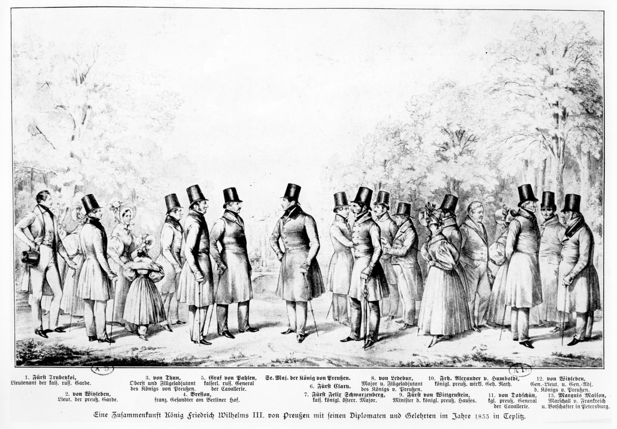 प्रशिया के राजा फ्रेडरिक विल्हेम III ने राजनयिकों, सैनिकों और 1833, 1833 में टेप्लाट्ज के स्पा शहर में पुरुषों और सीखा पुरुषों के साथ बैठक द्वारा थियोडोर होसमैन
