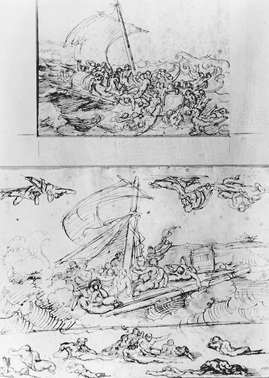 द मेड ऑफ़ द मेडुसा के दो स्केच, c.1819 (पेन इनड स्याही) द्वारा थियोडोर गेरिकौल्ट