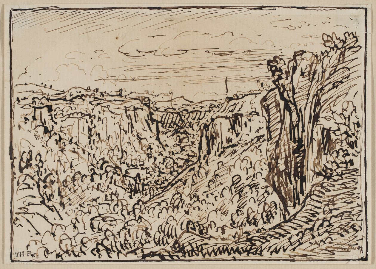पहाड़ी लैंडस्केप (द लिजन नदी कण्ठ), सी 1861–63 (कागज पर स्याही) द्वारा थियोडोर रूसेल