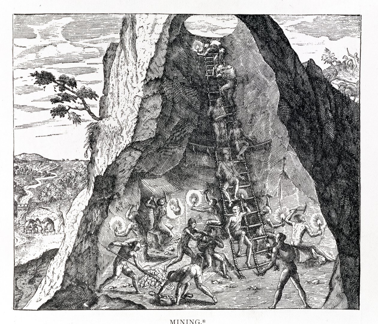 &39;खनन&39;, फ्रैंकफर्ट, 1602 (उत्कीर्णन) द्वारा थियोडोर डी ब्राय