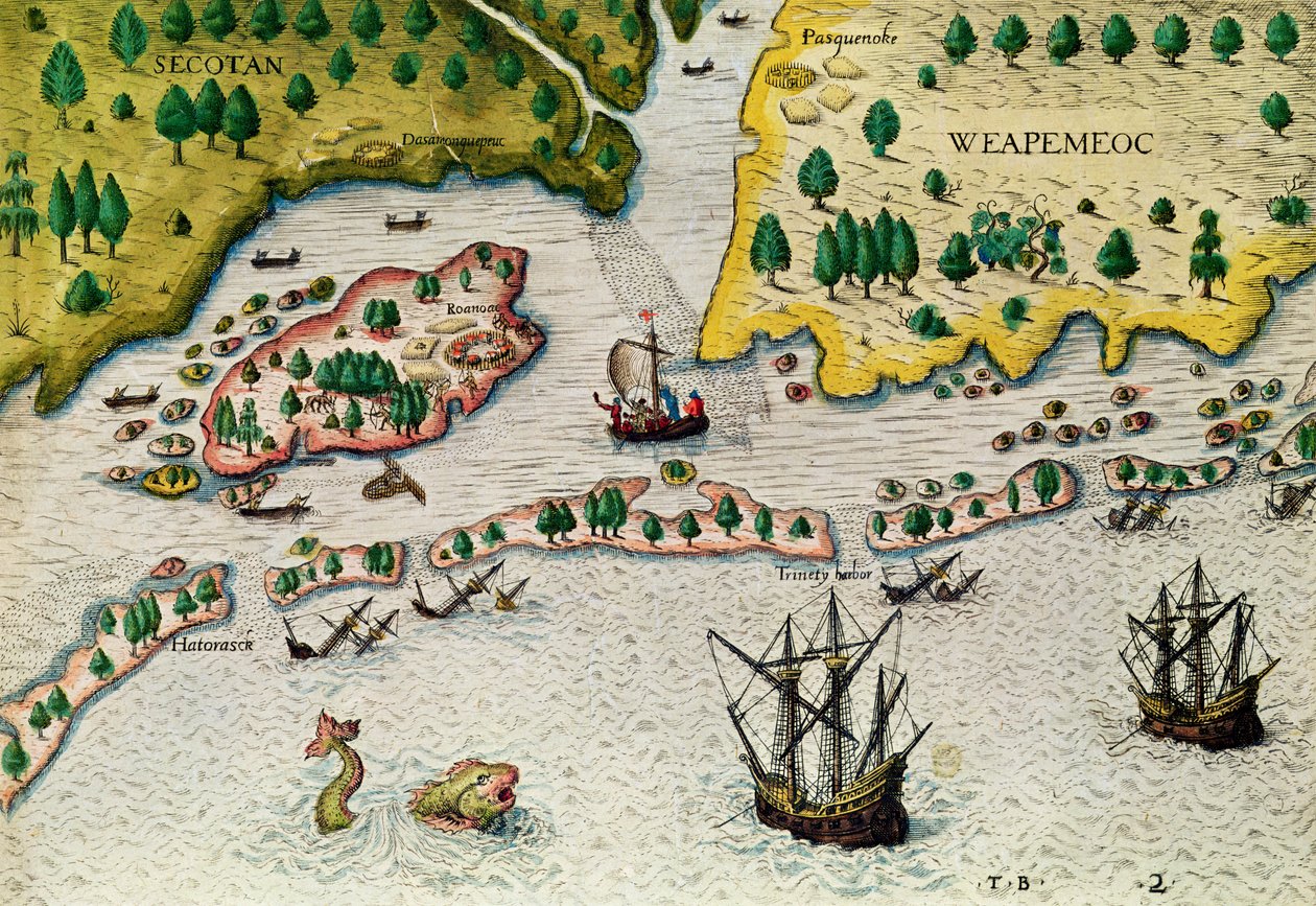1585-88 में वर्जीनिया में अंग्रेजी का आगमन, &39;एडमिरान्डा नरेटियो ..&39; से द्वारा थियोडोर डी ब्राय