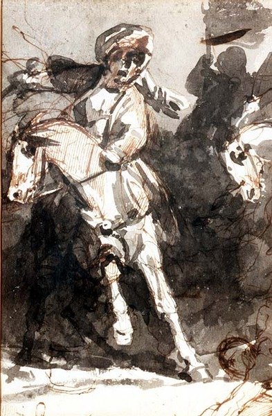 हाथापाई का दृश्य (पेंसिल और वॉटरकलर) द्वारा थिओडोर (attr। To) Gericault