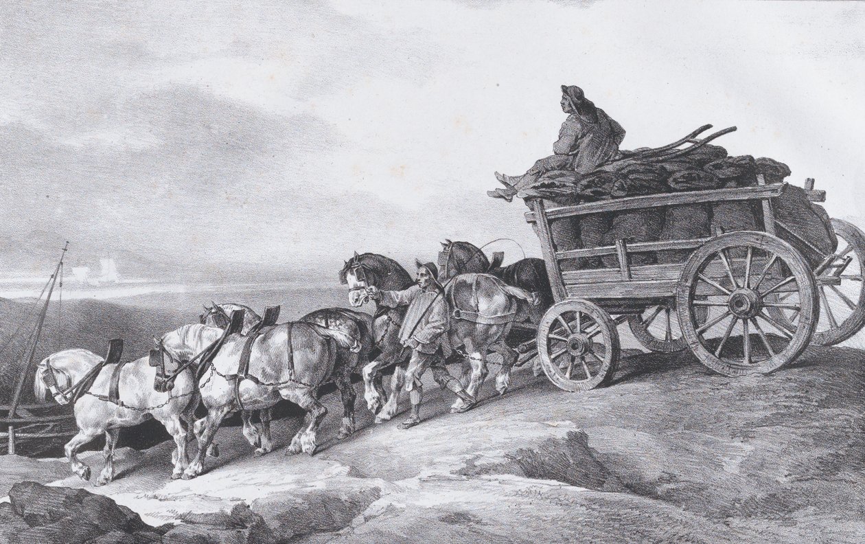 कोल वैगन [sic.] घोड़ों द्वारा खींचा गया, 1822। द्वारा थियोडोर गेरिकौल्ट