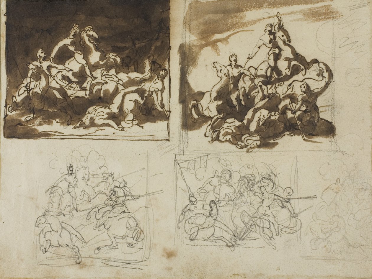 कैवलरी लड़ाई के लिए पांच स्केच, 1813-14 द्वारा थियोडोर गेरिकौल्ट