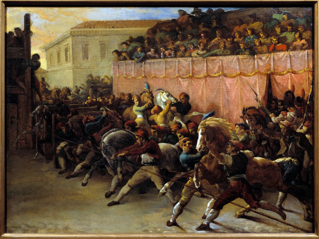 रोम में मुफ्त घुड़दौड़। थियोडोर गेरिकॉल्ट द्वारा पेंटिंग (1791-1824) द्वारा थियोडोर गेरिकौल्ट