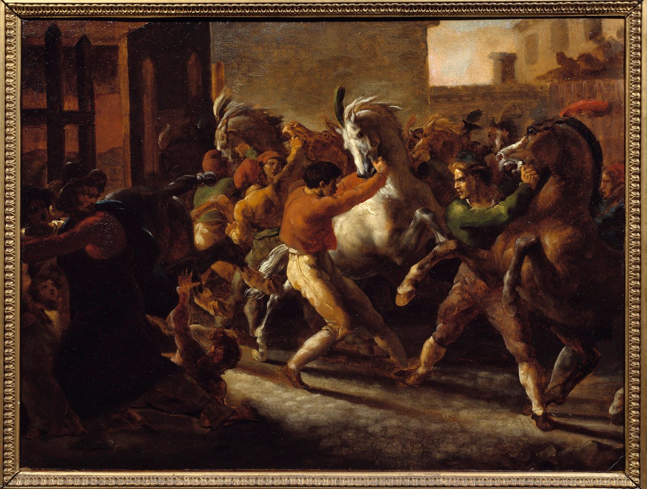 रोम में मुफ्त घुड़दौड़। थियोडोर गेरिकॉल्ट द्वारा पेंटिंग (1791-1824) द्वारा थियोडोर गेरिकौल्ट