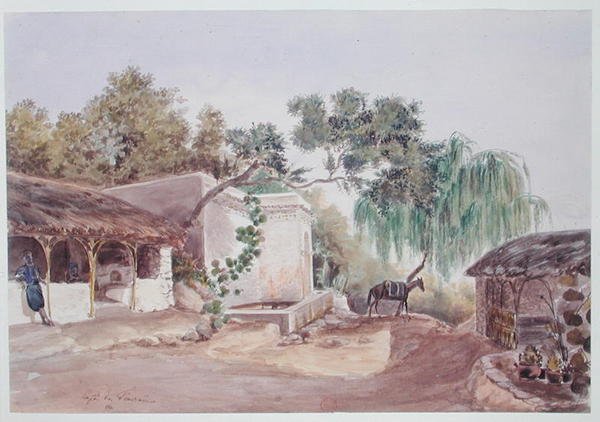 अल्जीयर्स में एक कैफे, c.1835 (कागज पर पानी के रंग का) द्वारा थियोडोर लेब्लांक