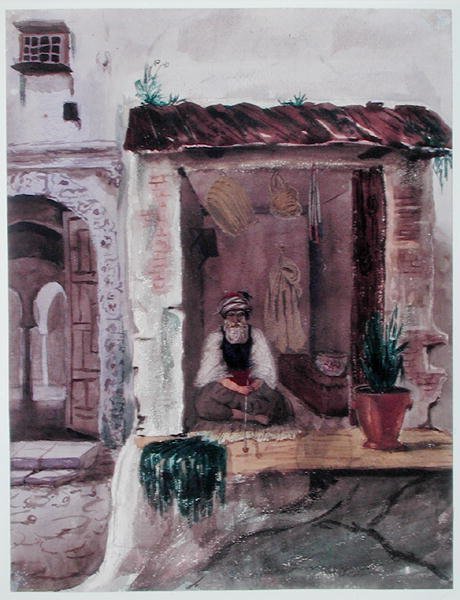 ए टोबैकोनिस्ट, अल्जीयर्स, सी, 1840 (कागज पर पानी के रंग का) द्वारा थियोडोर लेब्लांक