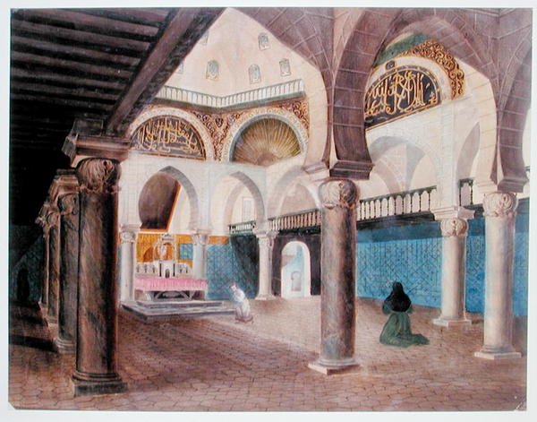 एक मस्जिद का इंटीरियर बिशप पैलेस, अल्जीयर्स में परिवर्तित, c.1835 (कागज पर पानी के रंग का) द्वारा थियोडोर लेब्लांक