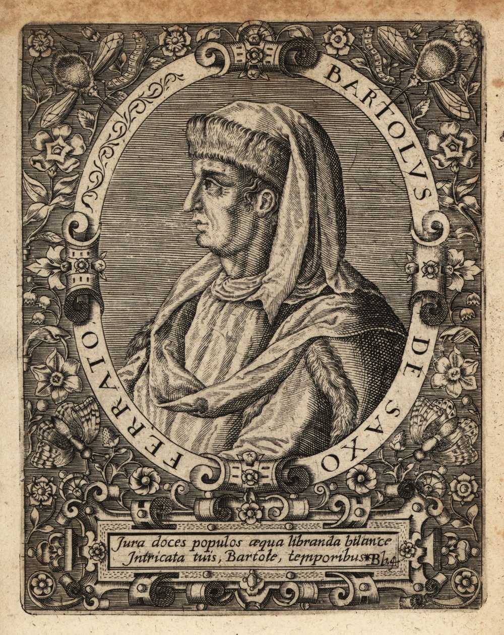 Bartolus de Saxoferrato, इतालवी कानून के प्रोफेसर। द्वारा थियोडोर डी ब्राय