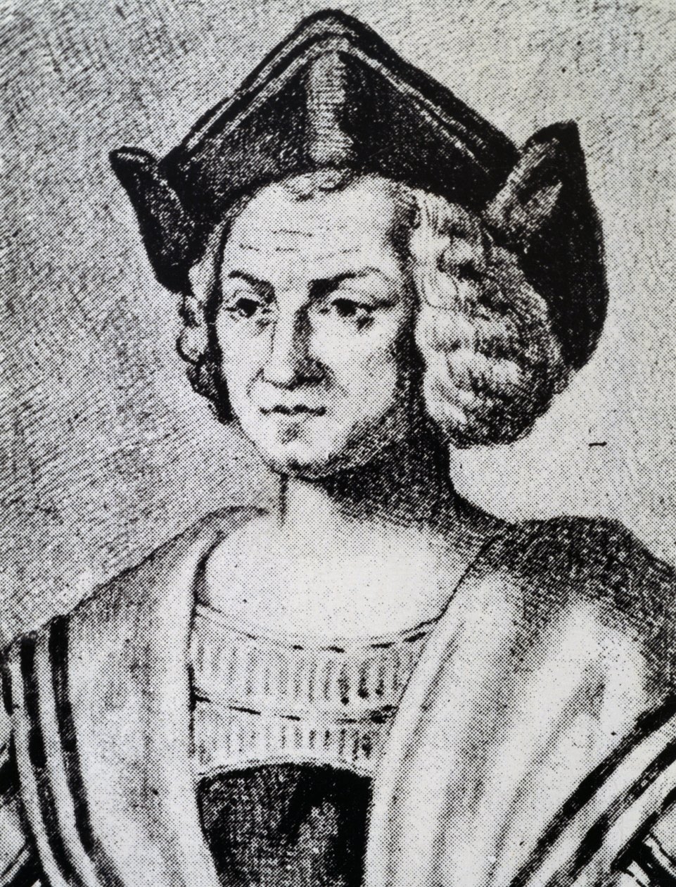क्रिस्टोफर कोलंबस का पोर्ट्रेट (1451-1506), थियोडोर डी ब्राय द्वारा उत्कीर्ण (1528-1598) द्वारा थियोडोर डी ब्राय
