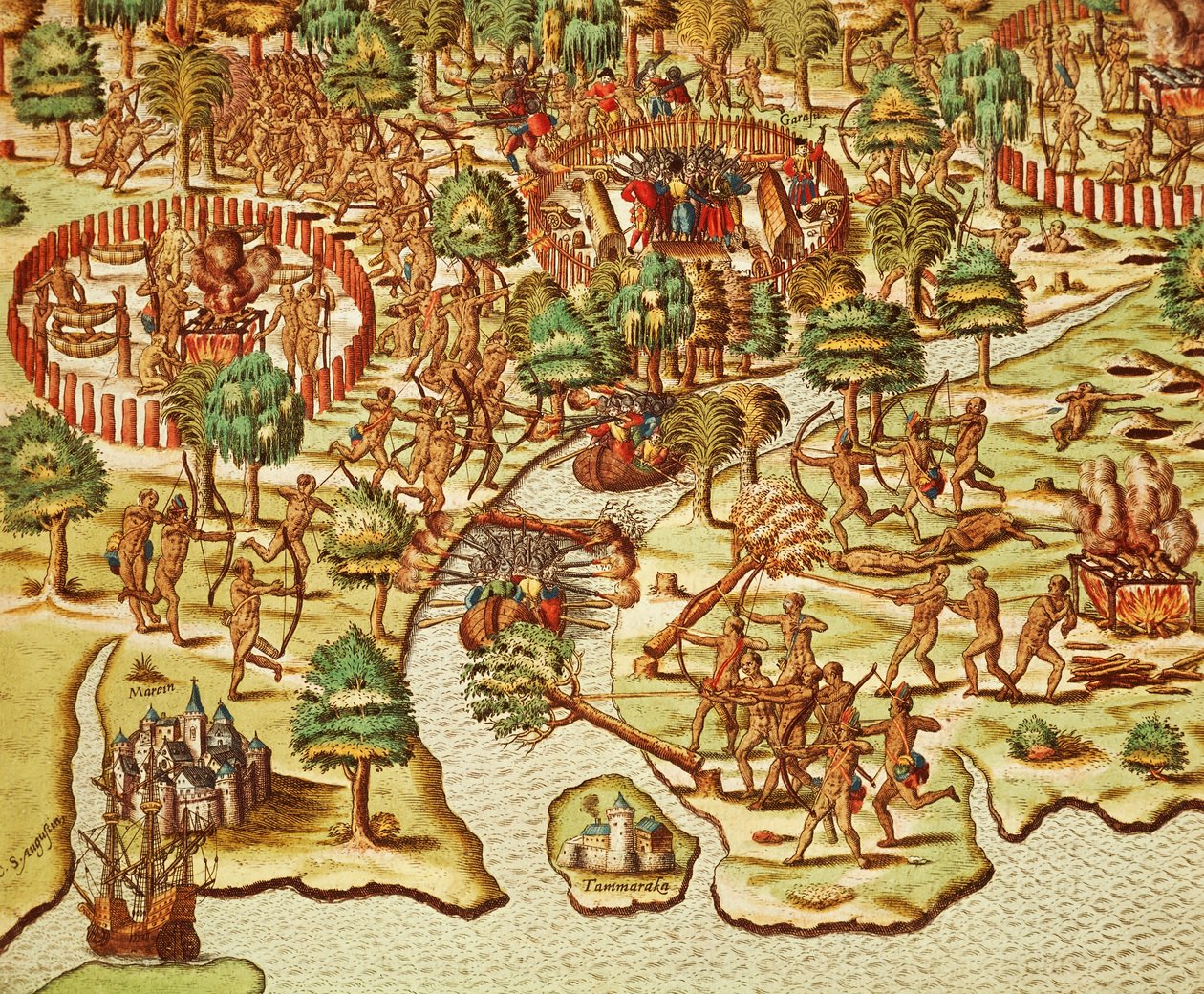 घेराबंदी और हमले की तकनीक, थियोडोर डी ब्राय द्वारा उत्कीर्णन (1528-1598), अमेरिकाई टर्टिया पार्स से द्वारा थियोडोर डी ब्राय