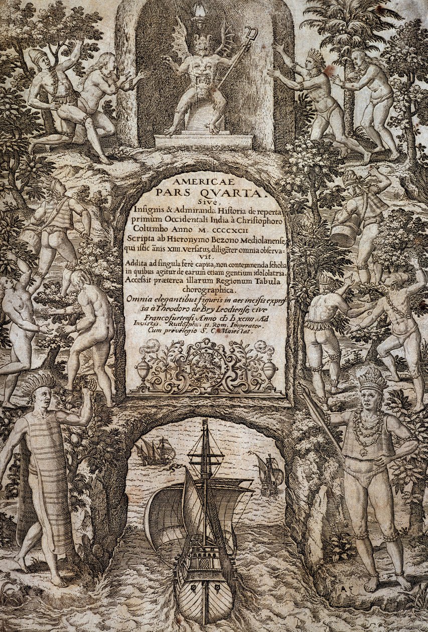 वेस्ट इंडीज या अमेरिका, थियोडोर डी ब्राय द्वारा (1528-1598), अग्रभाग, उत्कीर्णन द्वारा थियोडोर डी ब्राय