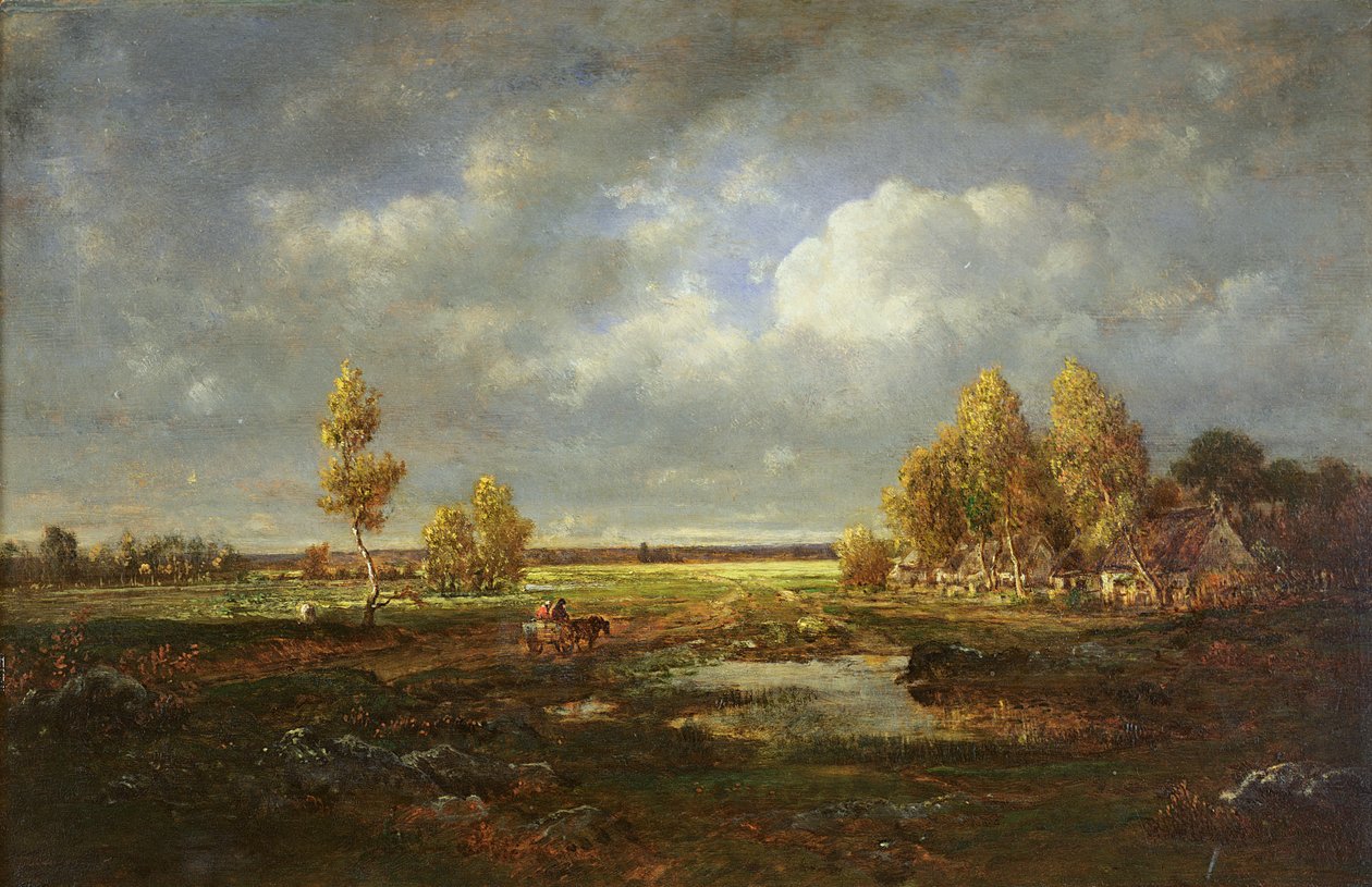 सड़क के पास तालाब, ले बेरी में खेत, c.1845-48 (लकड़ी पर तेल) द्वारा पियरे इटियेन थियोडोर रूसो