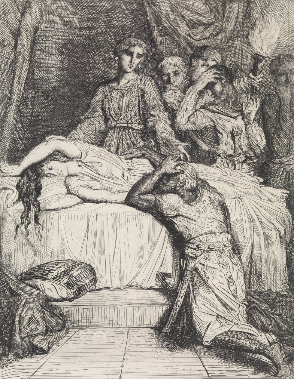 ओह! ओह! ओह !: ओथेलो एक्ट 5 से प्लेट 14, दृश्य 2, 1844 में उकेरा गया, आर..., 1844 में उकेरा गया, 1900 में पुनर्मुद्रित। द्वारा थियोडोर चेसियारौ