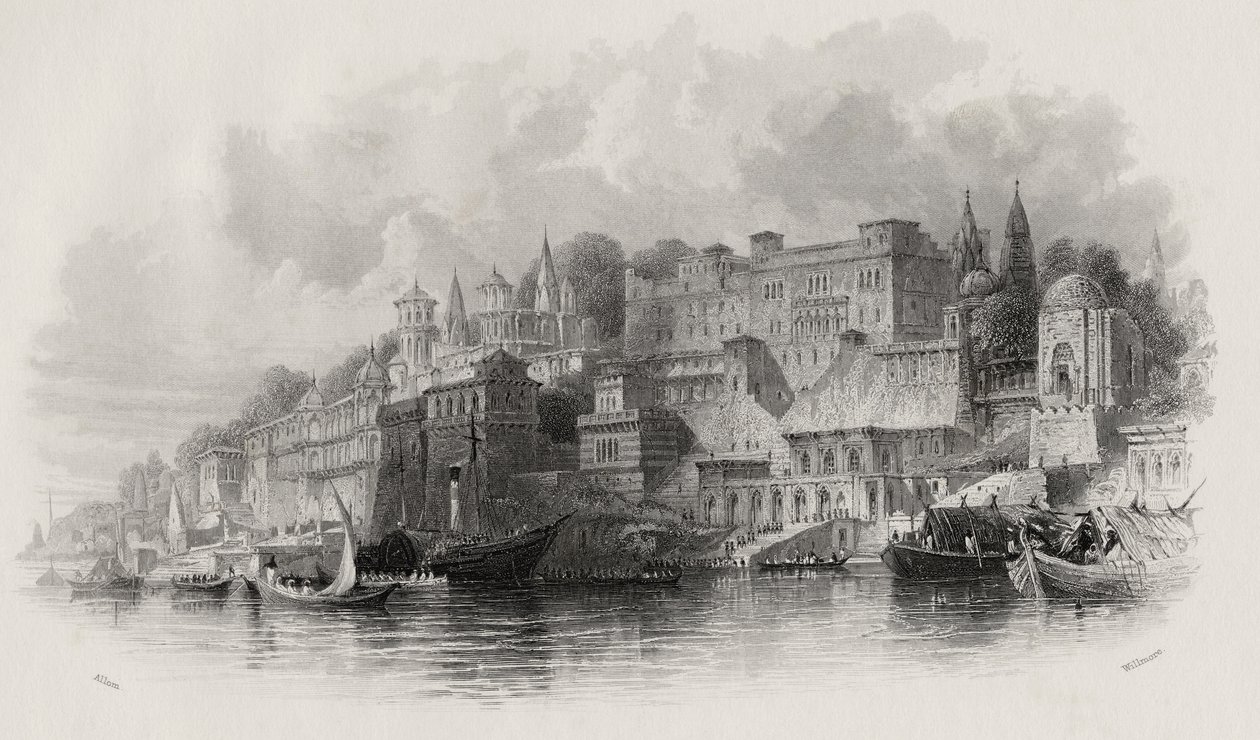 बनारस, भारत, ए। विलमोर द्वारा उत्कीर्ण (1814-88) द्वारा थॉमस एलोम