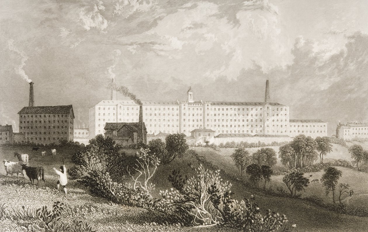 जेम्स टिंगल (fl.1830-60) c.1833 द्वारा उत्कीर्ण प्रेस्टन, लंकाशायर के पास स्वेन्सन बिरली पूर्व कं कारखाना द्वारा थॉमस एलोम
