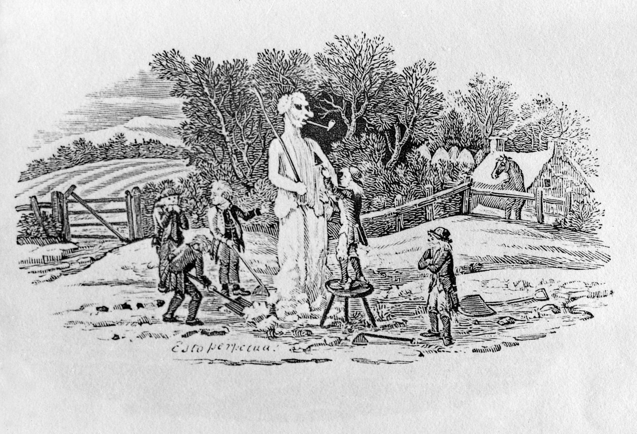 द स्नोमैन एट चेरीबर्न (एस्टो पेरपेटुआ), लैंड बर्ड्स, सी 1797 (wwod उत्कीर्णन) द्वारा थॉमस बेविक