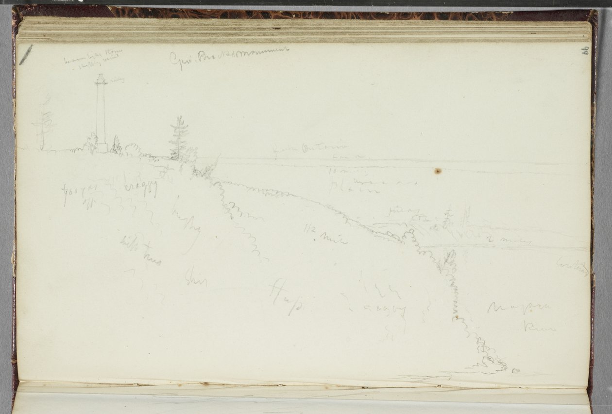 जनरल ब्रोक्स स्मारक, क्वीनस्टन, ओंटारियो, 1829 (ऑफ-व्हाइट वॉव पेपर पर ग्रेफाइट पेंसिल) द्वारा थॉमस कोल