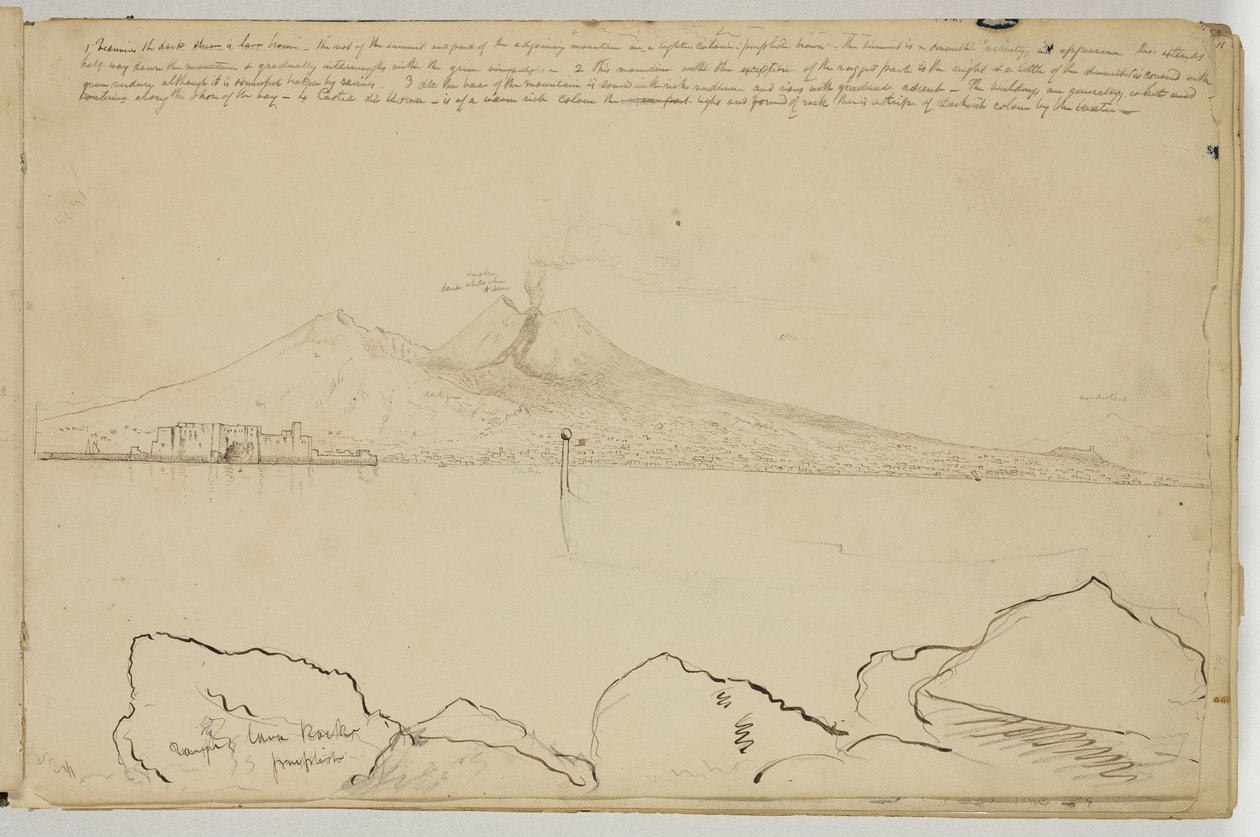 नेपल्स की खाड़ी का पैनोरमा, c.1832 (ऑफ-व्हाइट वॉव पेपर पर ग्रेफाइट पेंसिल पर पेन और ब्राउन स्याही द्वारा थॉमस कोल