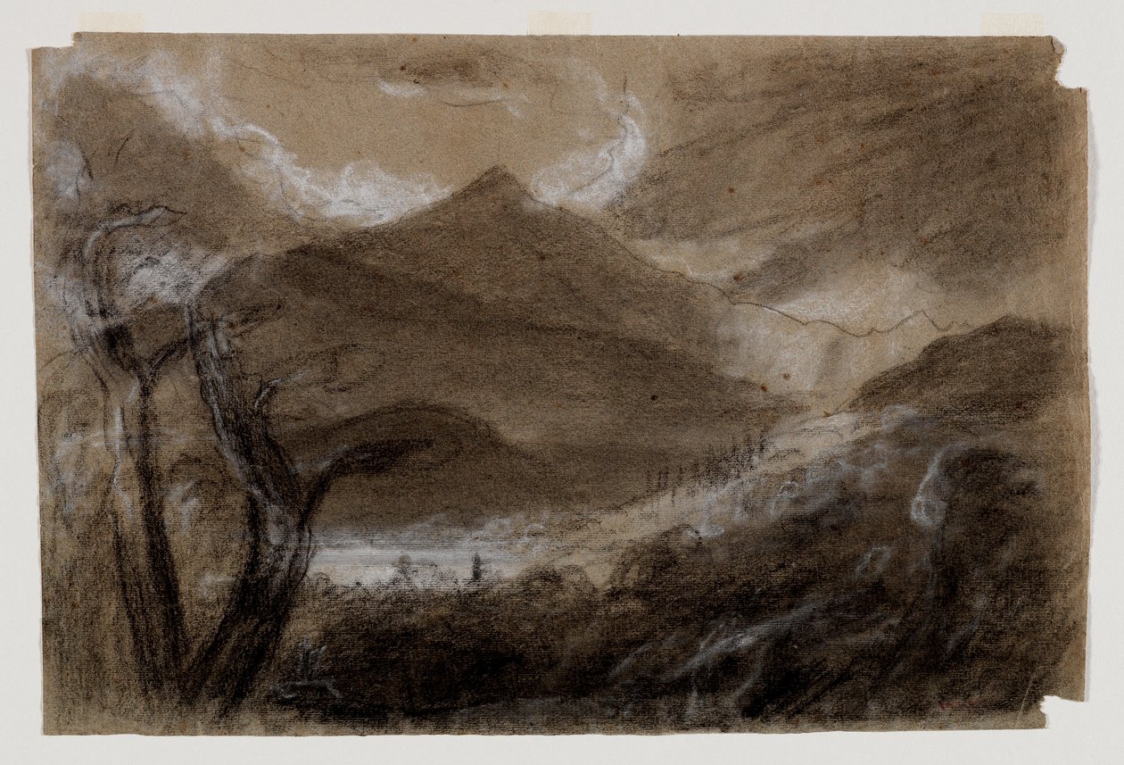 श्रूनन माउंटेन, एडिरोंडैक्स, c.1837 (ग्रे वोव पेपर पर काले और सफेद चॉक) द्वारा थॉमस कोल