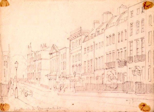 मैनचेस्टर स्क्वायर, लंदन से दूर बेंटिक स्ट्रीट, c.1850 द्वारा थॉमस कॉलमैन डिबिन