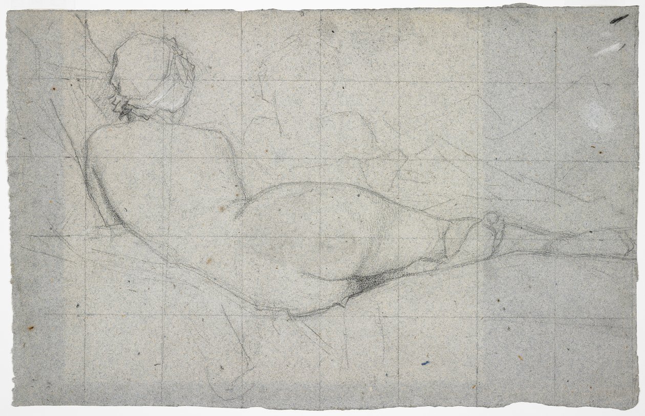 लेटा हुआ महिला नग्न और एक दूसरी महिला चित्रा का आंशिक अध्ययन, c.1855-60 (नीले-ग्रे रखी कागज पर काले und सफेद चाक) द्वारा थॉमस कॉउचर