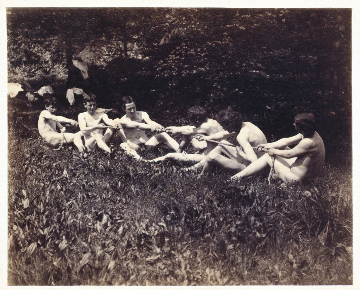 एक बैठे हुए रस्साकशी में पुरुष जुराब, c.1883 (एल्बम प्रिंट द्वारा थॉमस एकिंस
