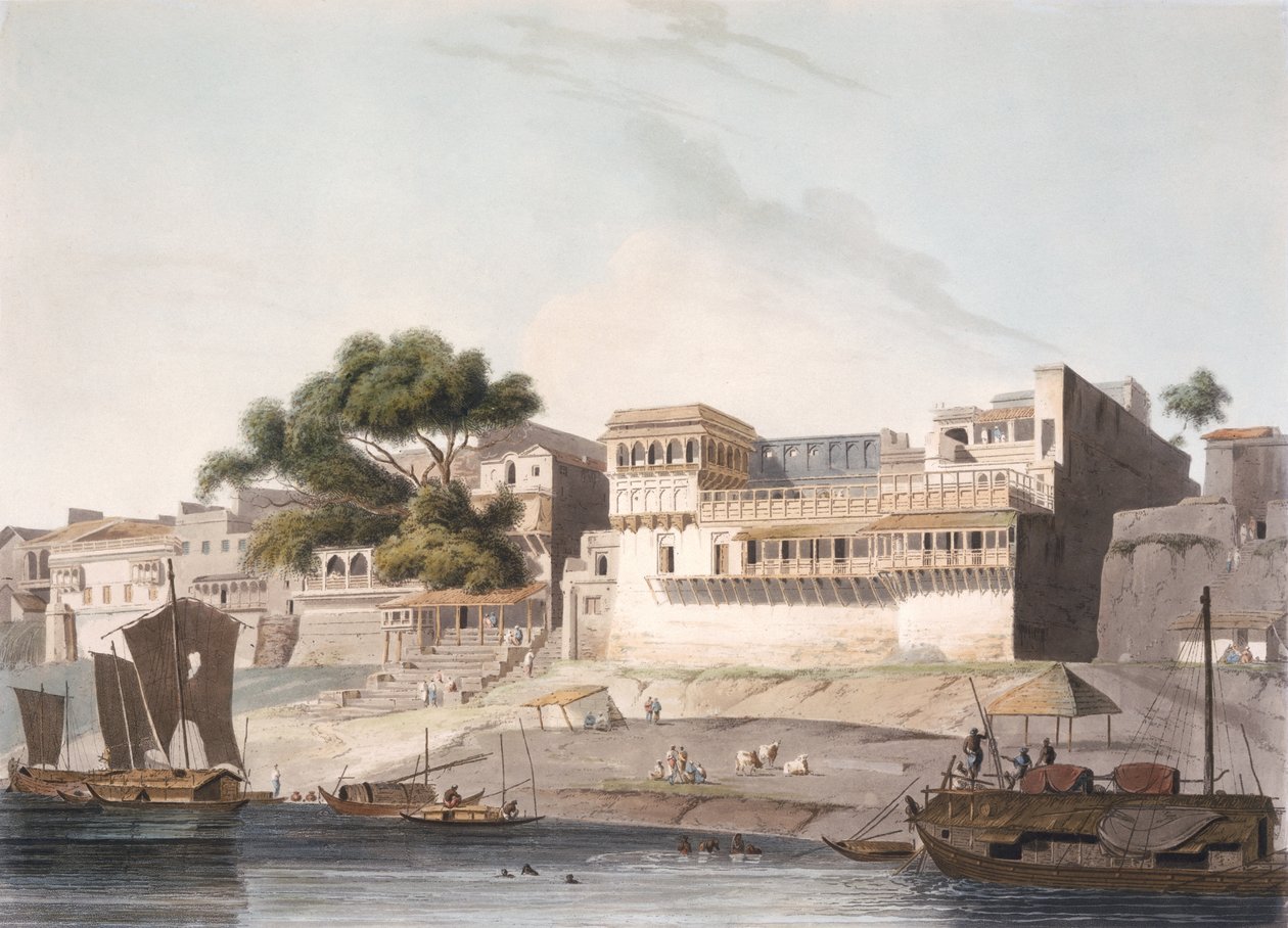 पटना शहर का एक हिस्सा, गंगा नदी पर, &39;ओरिएंटल दृश्यों&39; के भाग 1 से प्लेट 10, कलाकार द्वारा उकेरा गया, 1795 (जलीय) द्वारा थॉमस डेनिएल